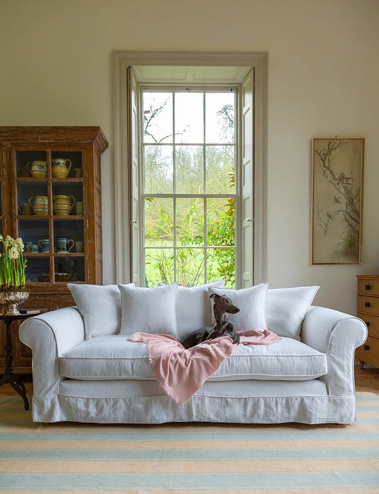 Barton Large Sofa with Scatter Cushions in Cotton Linen Snow Drop - Made to Order