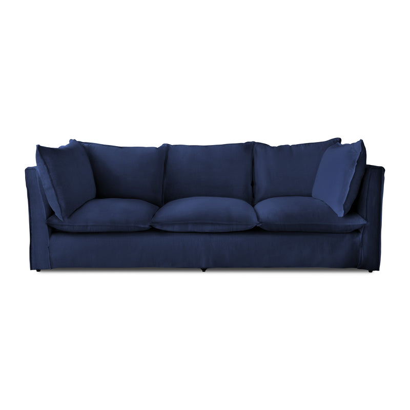 Coco 3.5 seater sofa with Self Piped Knife Edge cushion in Cotton Linen Inkspot - Made to Order