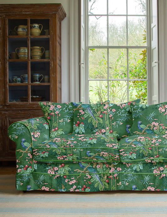 Barton Large Sofa with Scatter Cushions in Belleville Juniper with Velvet Trim - Made To Order
