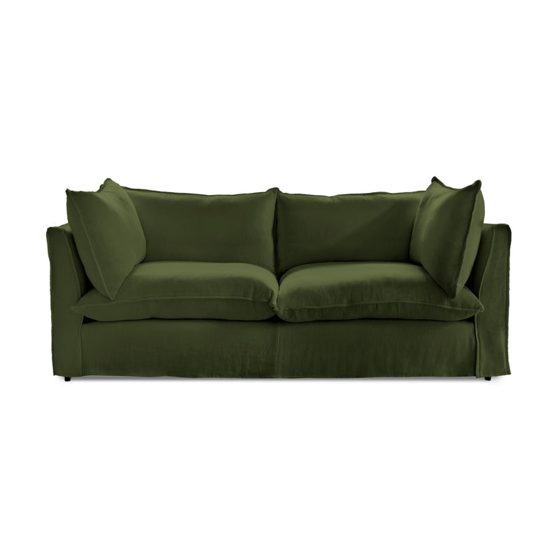 Coco 3 seater sofa with Self Piped Knife Edge cushion in Cotton Linen Evergreen - Made to Order