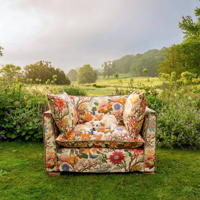 Coco Loveseat with Contrast Piped Knife Edge cushion in GP & J Baker Magnolia Cream Blue - Available for quick ship