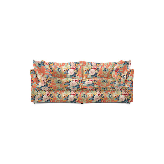 Coco 2.5 seater sofa with Knife Edge cushion in English Garden Coral Orange - Made to Order