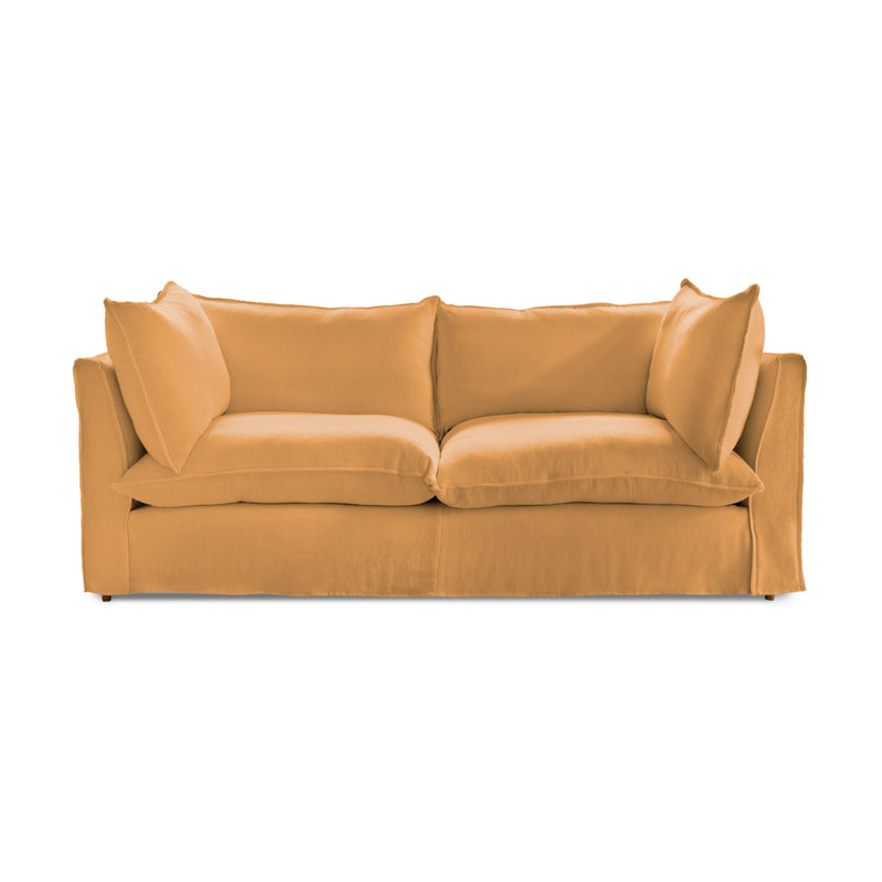 Coco 3 seater sofa with Self Piped Knife Edge cushion in Cotton Linen Sunflower - Made to Order