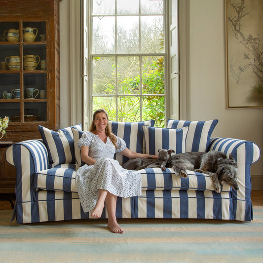 Barton Large Sofa with Scatter Cushions in Stripes Sea Holly - Made to Order