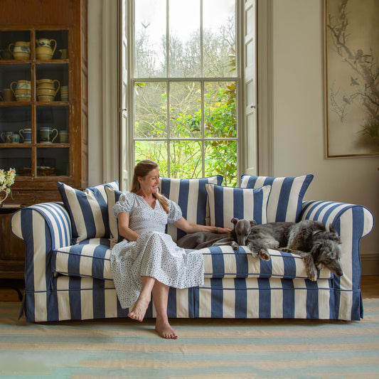 Barton Large Sofa with Scatter Cushions in Stripes Sea Holly - Made to Order