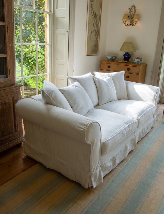 Barton Large Sofa with Scatter Cushions in Cotton Linen Snow Drop - Made to Order