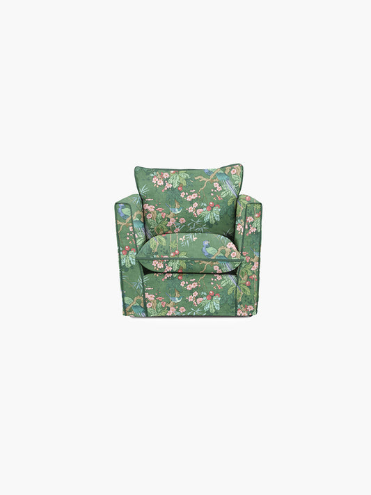 Cocobella Armchair in Belleville Juniper with Pine Velvet Trim