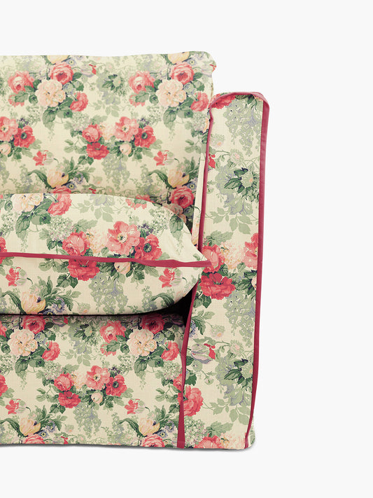 Cocobella RH 2 x 3 seater sofa in English Garden Classic Rose with Rosewood Velvet Trim