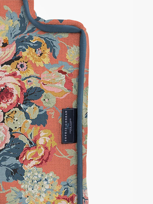 Cocobella RH 2 x 3 seater sofa in English Garden Coral Orange with Lagoon Velvet Trim