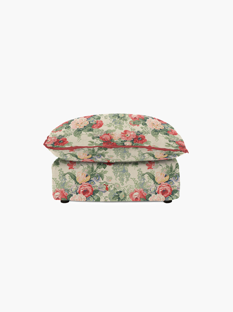 Cocobella Footstool in English Garden Classic Rose with Rosewood Velvet Trim