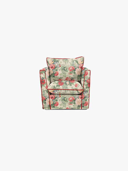 Cocobella Armchair in English Garden Classic Rose with Rosewood Velvet Trim