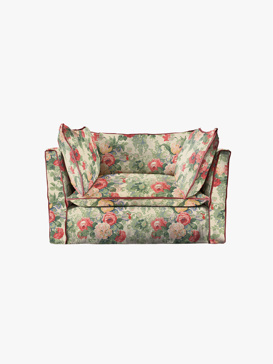 Cocobella Loveseat in English Garden Classic Rose with Rosewood Velvet Trim