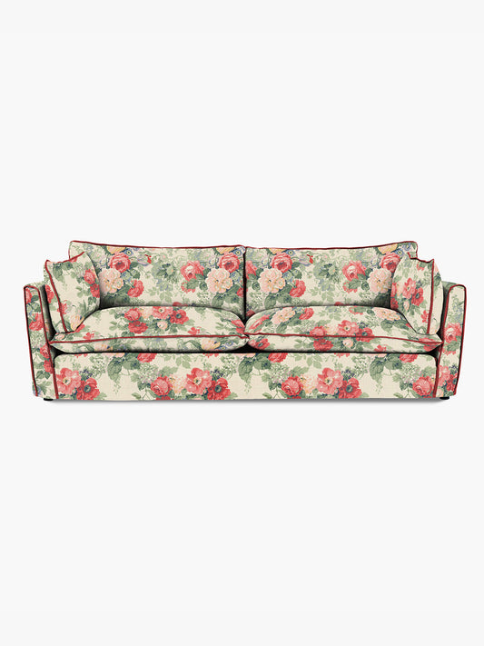 Cocobella 3.5 Seater Sofa in English Garden Classic Rose with Rosewood Velvet Trim