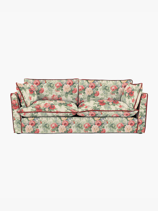 Cocobella 3 Seater Sofa in English Garden Classic Rose with Rosewood Velvet Trim