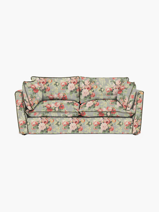 Cocobella 2.5 Seater Sofa in English Garden Grey Skies with Green Tea Velvet Trim