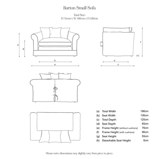 Barton Small Sofa with Big Back Cushions in Cotton Linen Cool Coconut - Made To Order