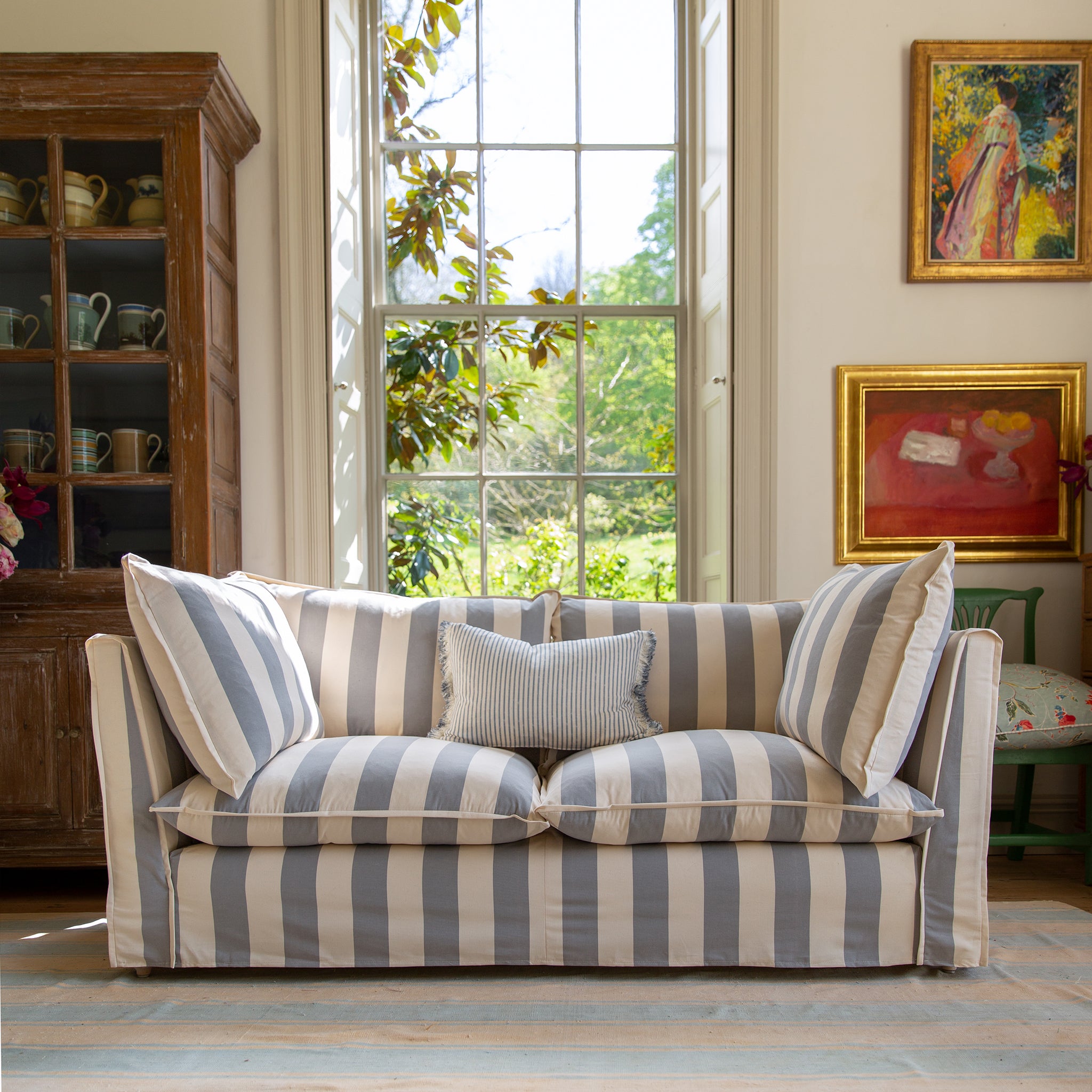 Coco seater sofa with Self Piped Knife Edge cushion in Stripes