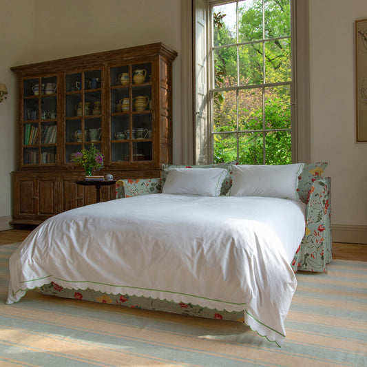 Coco 2.5 seater sofa bed with Self Piped Knife Edge cushion in Wildwood Duck Egg - Made to Order