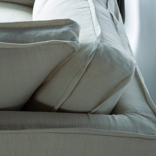 Coco 2.5 seater sofa with Self Piped Box Edge cushion in Designers Guild Brera Lino Putty - Made to Order