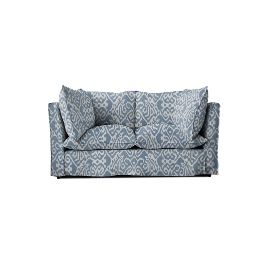 Coco 2 seater sofa with Knife Edge cushion in Otter Denim - Made to order