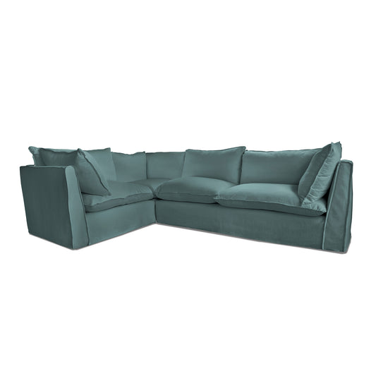 Coco 2 x 3 seater sofa with Knife Edge Cushion in Cerulean Linen - Made to Order