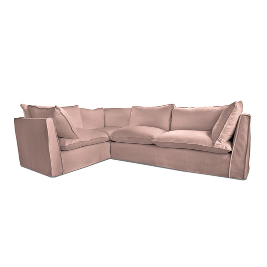 Coco 2 x 3 seater sofa with Knife Edge Cushion in Dusky Pink Linen - Made to Order