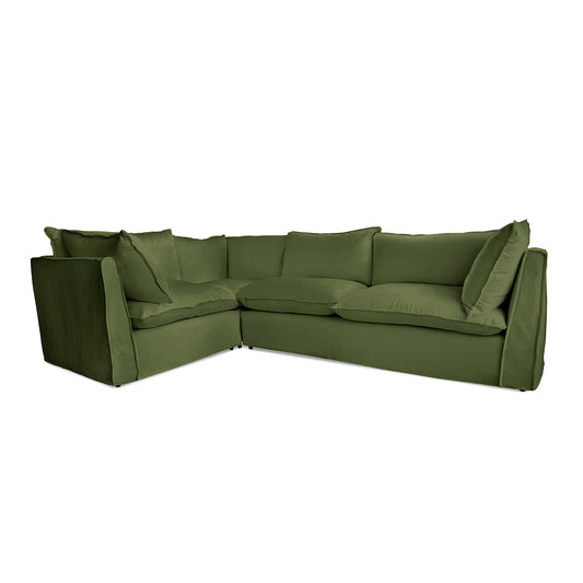 Coco 2 x 3 seater sofa Self Piped Knife Edge cushion in Cotton Linen Evergreen - Made to Order