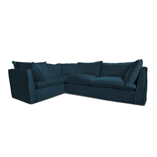 Coco 2 x 3 seater sofa with Knife Edge Cushion in Indigo Linen - Made to Order