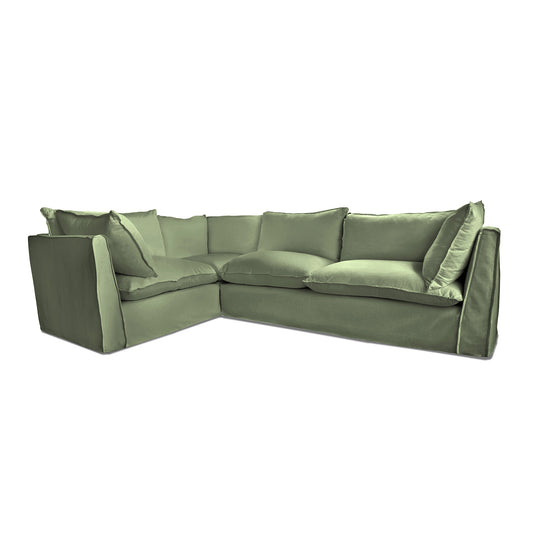 Coco 2 x 3 seater sofa with Knife Edge Cushion in Moss Linen - Made to Order