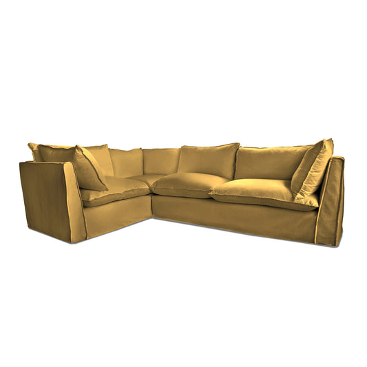 Coco 2 x 3 seater sofa with Knife Edge Cushion in Ochre Linen - Made to Order