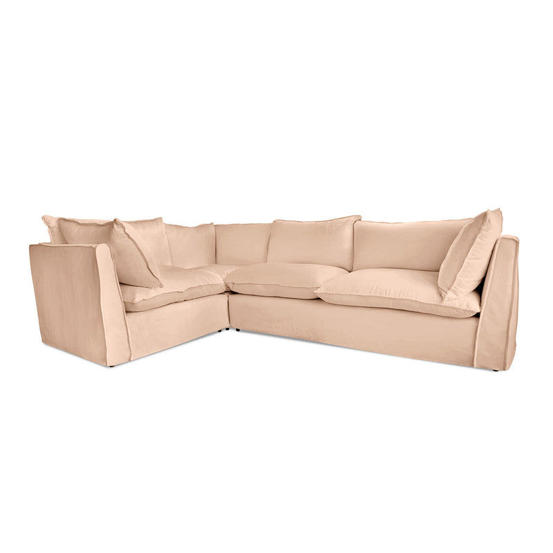 Coco 2 x 3 seater sofa Self Piped Knife Edge cushion in Cotton Linen Rosedale - Made to Order