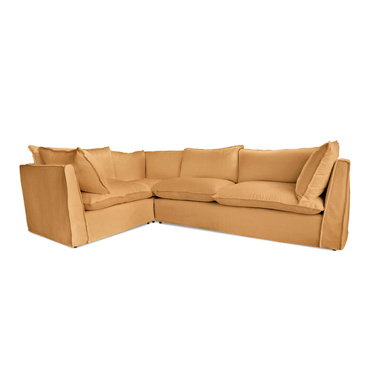 Coco 2 x 3 seater sofa Self Piped Knife Edge cushion in Cotton Linen Sunflower - Made to Order