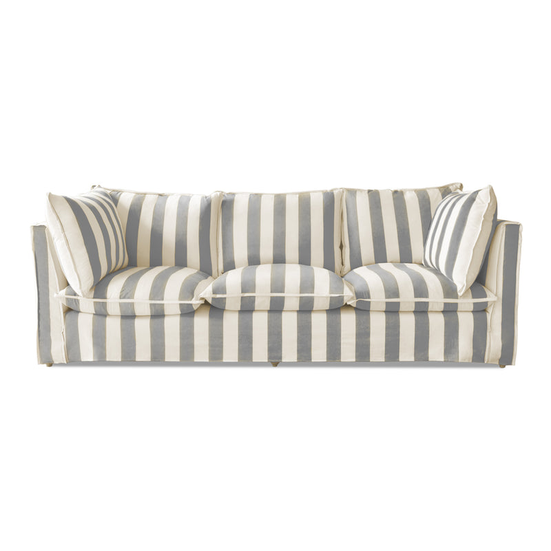 Coco 3.5 seater sofa with Self Piped Knife Edge cushion in Stripes Garden Grey - Available for quick ship