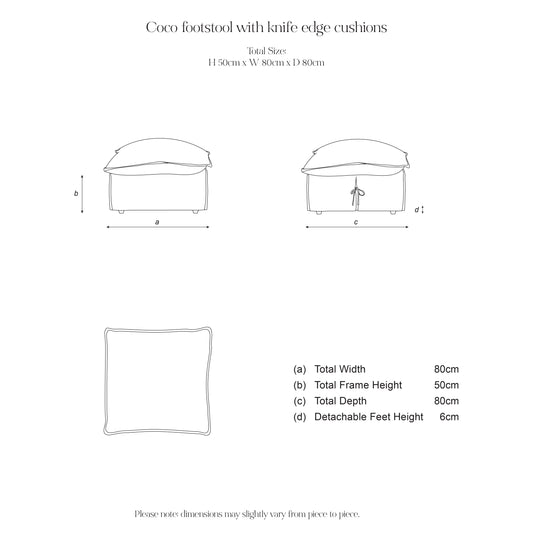 Coco Footstool with Self Piped Knife Edge cushion in Cotton Linen Sea Salt - Made To Order