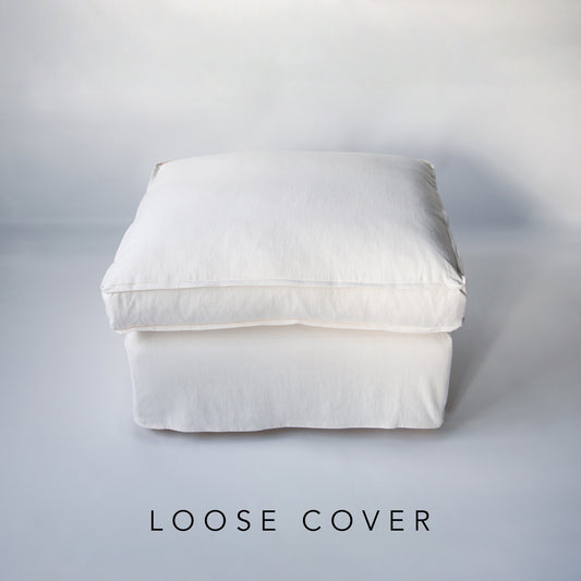 Coco Footstool with Self Piped Box Edge cushion in Cotton Linen Snow Drop - Cover Only