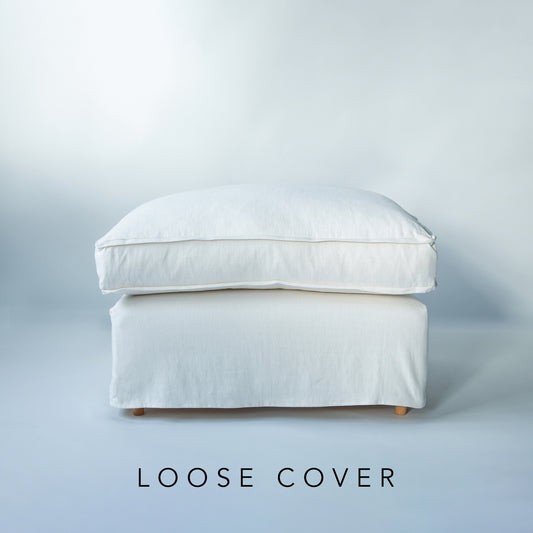 Coco Footstool with Self Piped Box Edge cushion in Cotton Linen Snow Drop - Cover Only