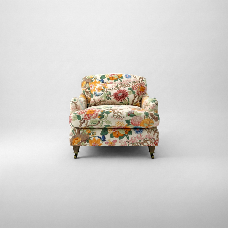 Felix Armchair with Fixed Back in Magnolia Cream Blue