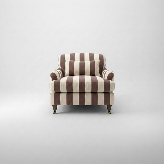 Felix Armchair with Fixed Back in Chocolate Stripes