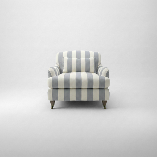 Felix Armchair with Fixed Back in Garden Grey Stripes