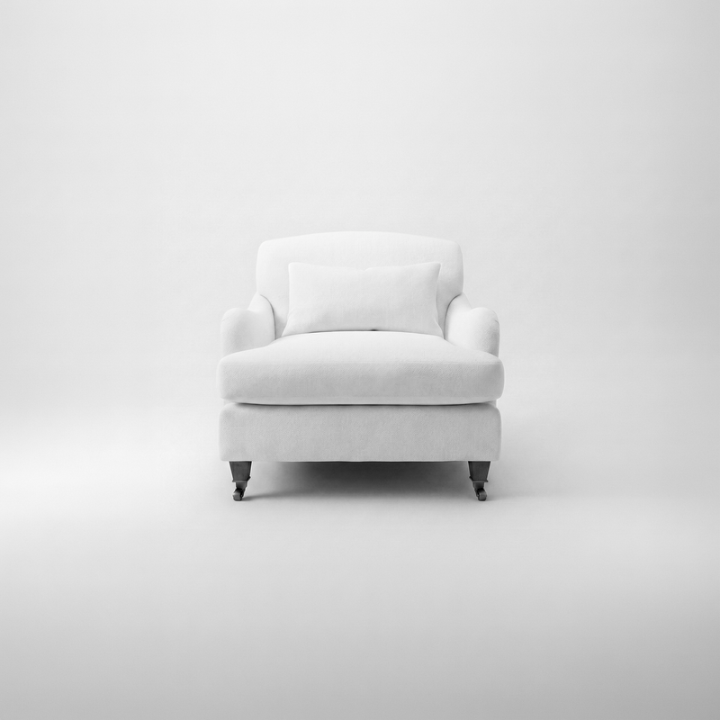 Felix Armchair with Fixed Back in Cotton Linen Snowdrop