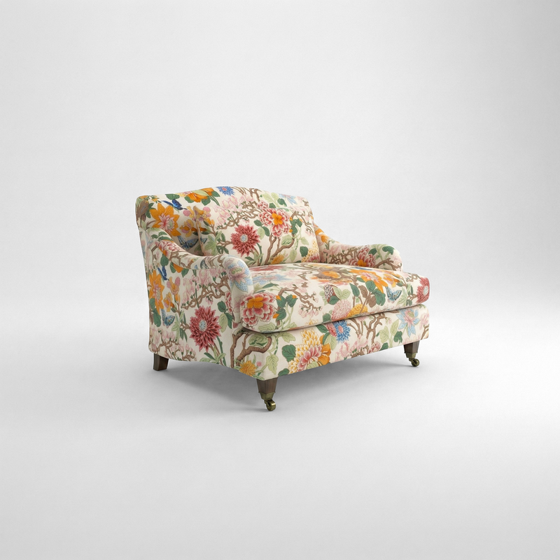 Felix Loveseat in Magnolia Cream Blue with Velvet Trim