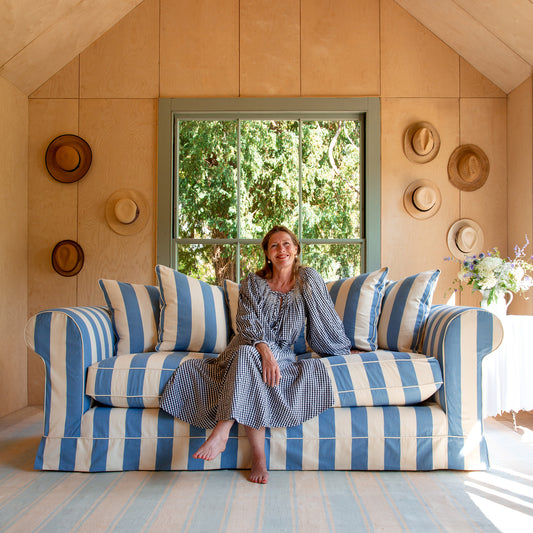 Salthrop Large Sofa with Scatter Cushion in Cornish Blue Stripe