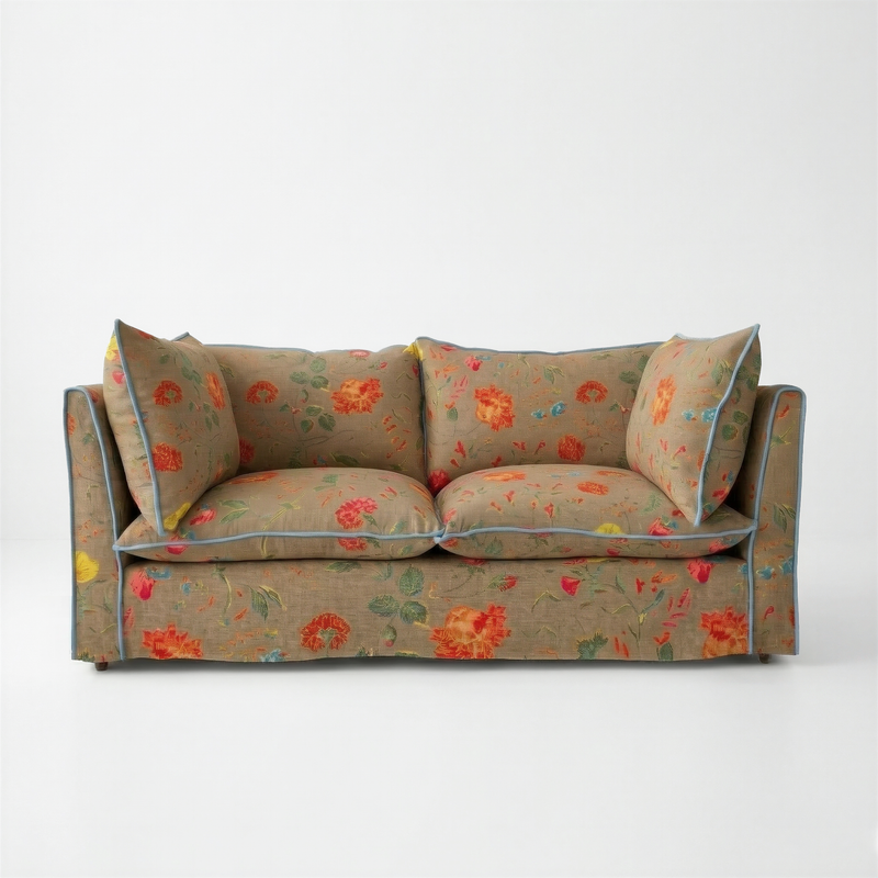 Coco 2.5 seater sofa with Contrast Piped Knife Edge cushion in Andrew Martin Wildwood Twig - Made to Order