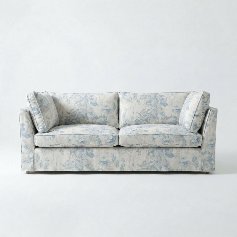 Coco 3 seater sofa with Self Piped Knife Edge cushion in Andrew Martin Midsummer Faded Blue - Made to Order