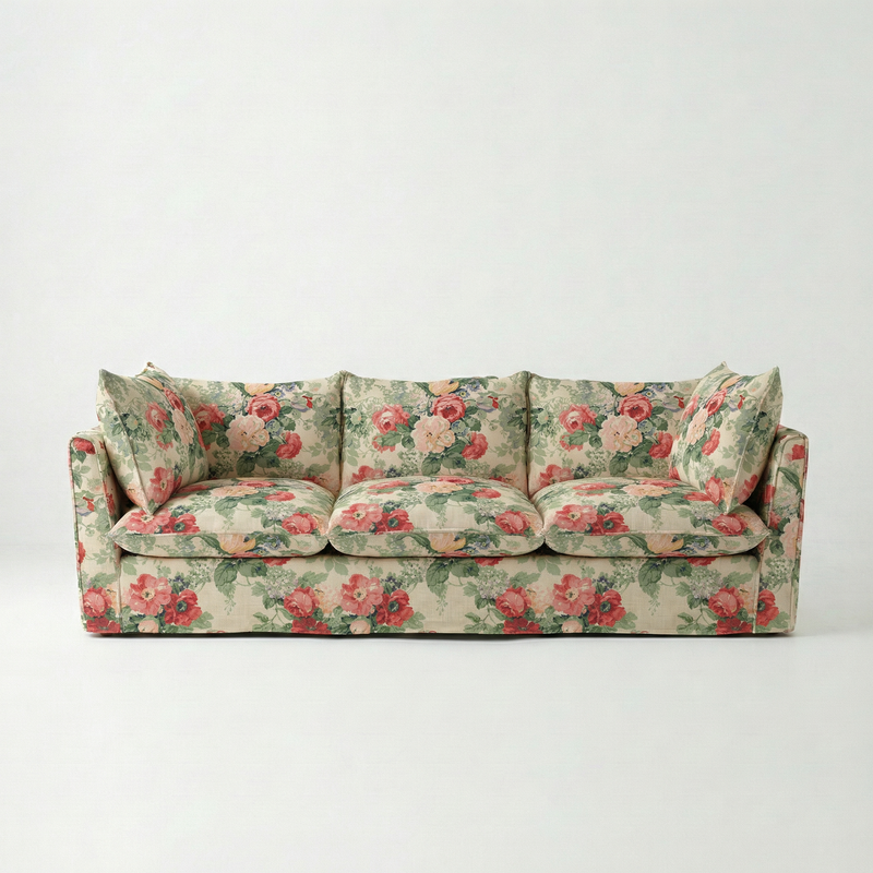 Coco 3.5 seater sofa with Knife Edge cushion in English Garden Classic Rose - Made to Order