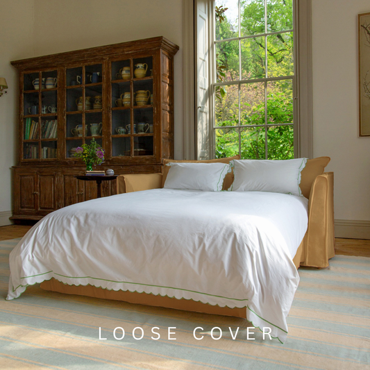 Coco 2.5 seater sofa bed with Self Piped Knife Edge cushion in Cotton Linen Sunflower - Cover Only