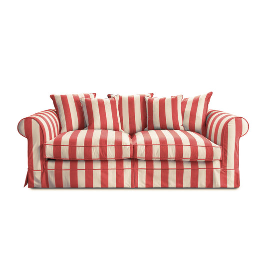 Salthrop Large Sofa with Scatter Cushion in Petunia Red Stripe