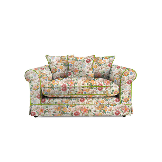 Barton Small Sofa with Scatter Cushions in Magnolia Cream Blue with Velvet Trim - Made to Order