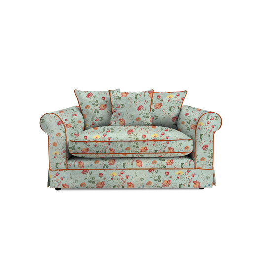 Barton Small Sofa with Scatter Cushions in Wildwood Duck Egg with Velvet Trim - Made to Order