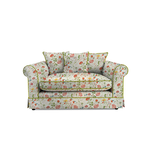 Barton Small Sofa with Scatter Cushions in Wildwood Ivory with Velvet Trim - Made to Order